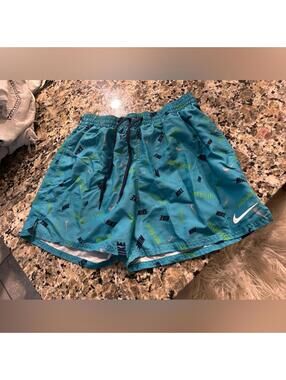 Nike Blue and Green Patterned Swim Shorts Trunks size L